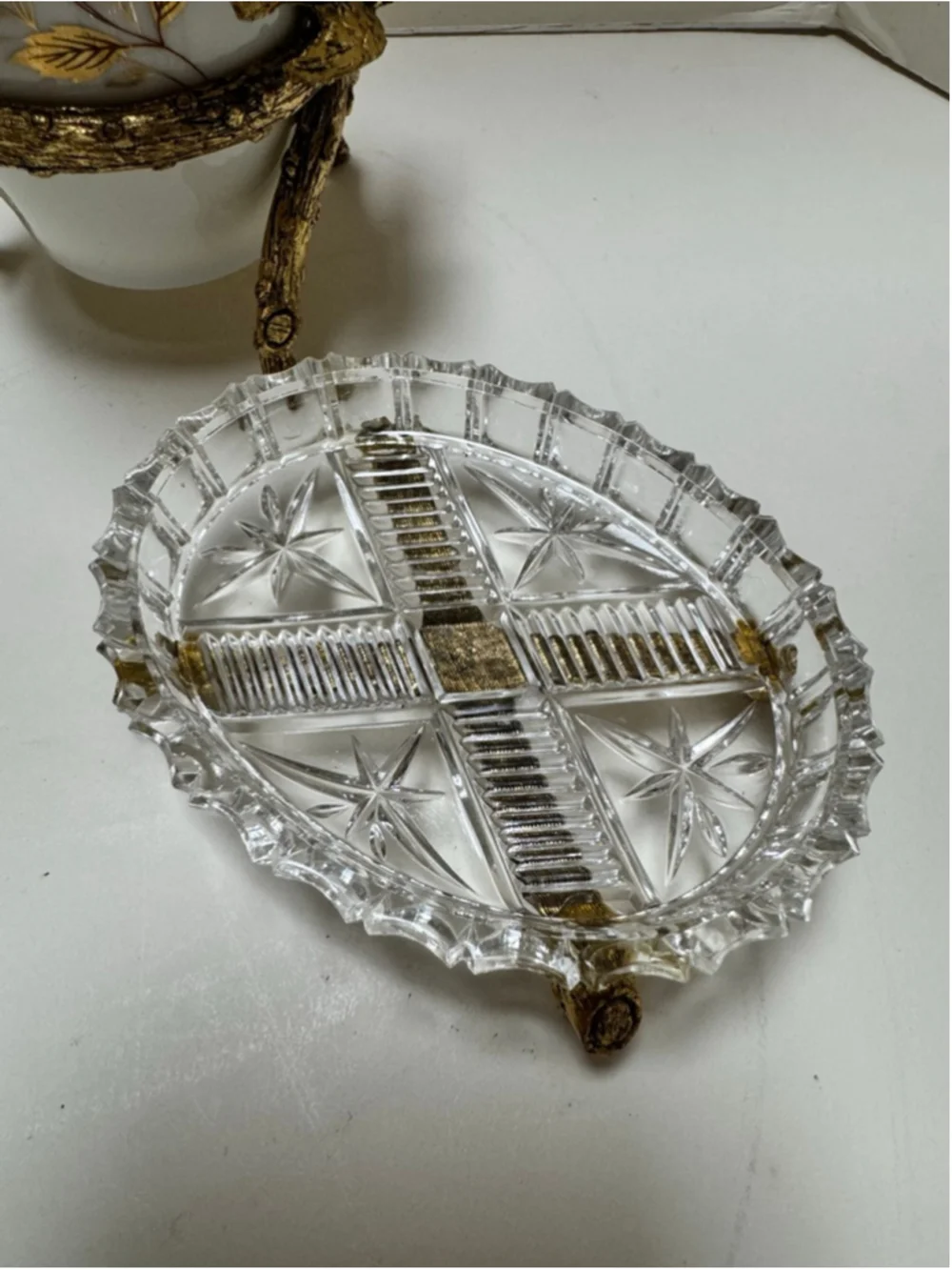 Lefton China White and Gold Bird Bath Vanity Hollywood Regency- 3 pc Set